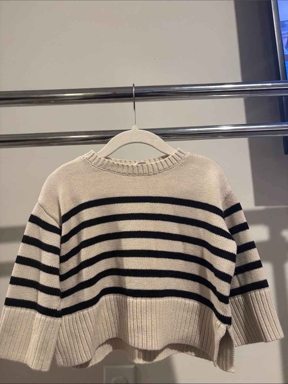 GAP Cream and Black Striped Cropped Sweater